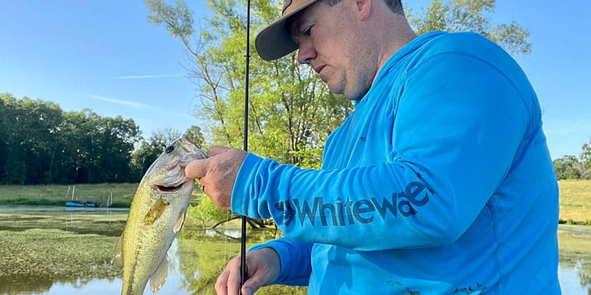 Heath Wood Summer Pond Fishing for Largemouth Bass showing catch